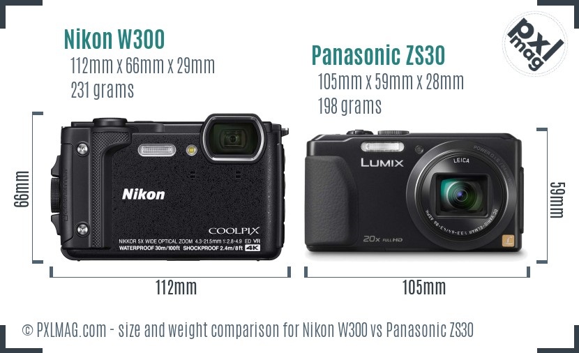 Nikon W300 vs Panasonic ZS30 size comparison Nikon W300 vs Panasonic ZS30 size comparison