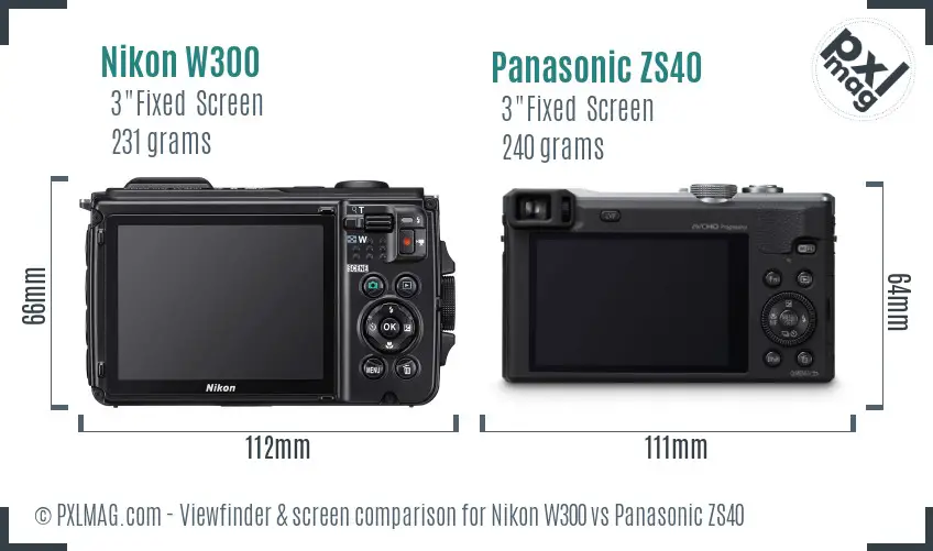 Nikon W300 vs Panasonic ZS40 Screen and Viewfinder comparison