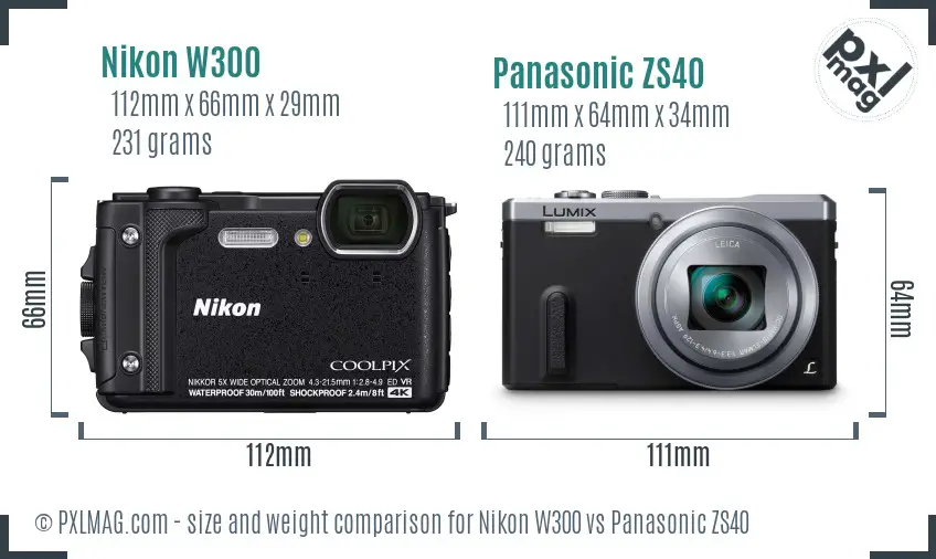 Nikon W300 vs Panasonic ZS40 size comparison