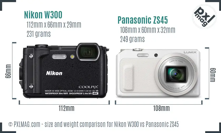 Nikon W300 vs Panasonic ZS45 size comparison Nikon W300 vs Panasonic ZS45 size comparison