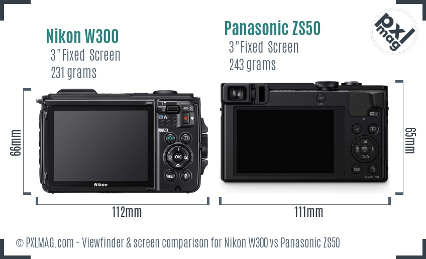 Nikon W300 vs Panasonic ZS50 Screen and Viewfinder comparison