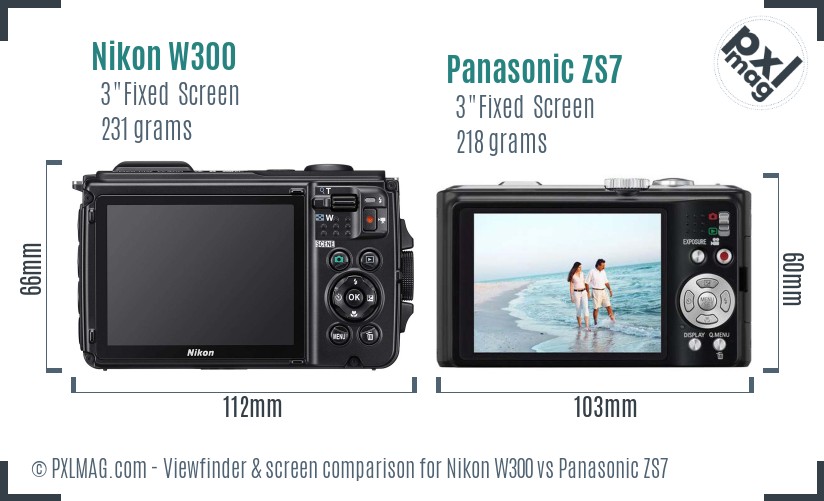 Nikon W300 vs Panasonic ZS7 Screen and Viewfinder comparison