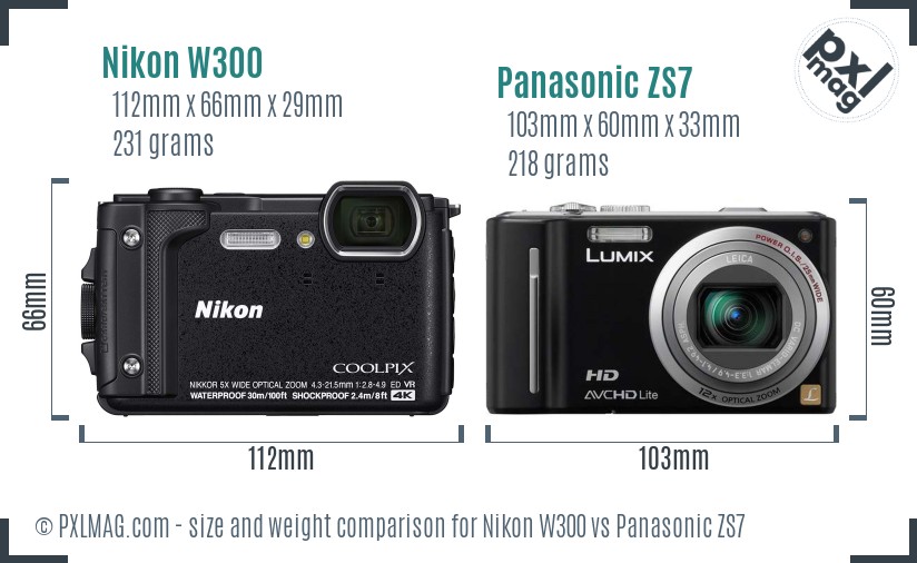 Nikon W300 vs Panasonic ZS7 size comparison