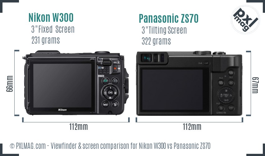 Nikon W300 vs Panasonic ZS70 Screen and Viewfinder comparison