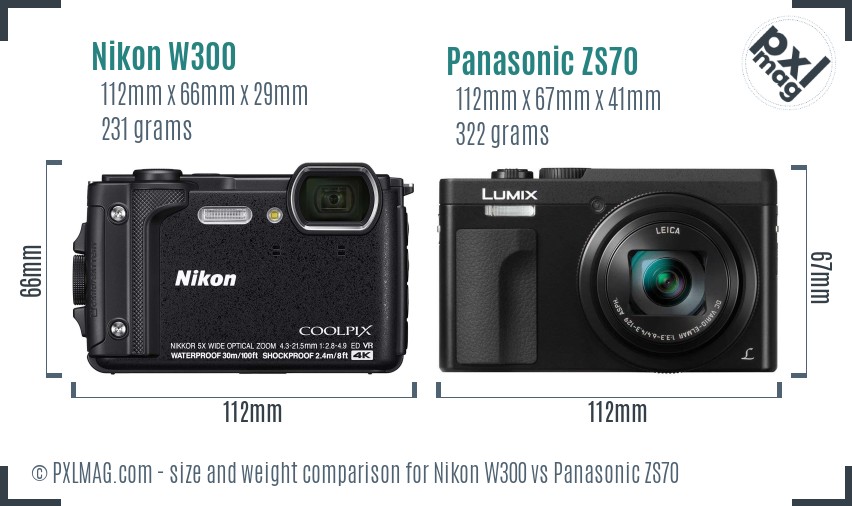 Nikon W300 vs Panasonic ZS70 size comparison Nikon W300 vs Panasonic ZS70 size comparison