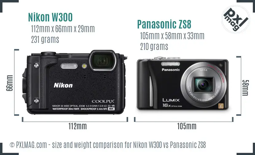 Nikon W300 vs Panasonic ZS8 size comparison