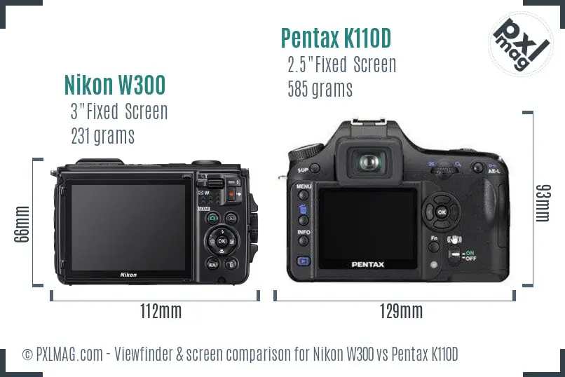 Nikon W300 vs Pentax K110D Screen and Viewfinder comparison
