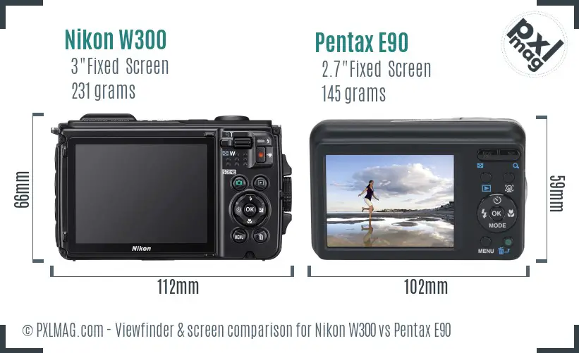Nikon W300 vs Pentax E90 Screen and Viewfinder comparison