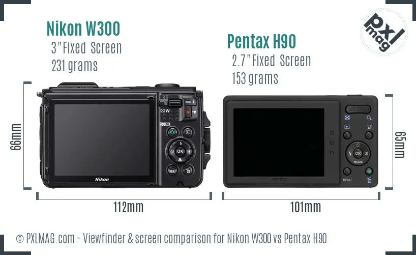 Nikon W300 vs Pentax H90 Screen and Viewfinder comparison