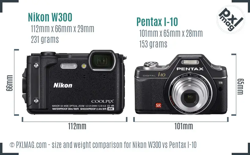 Nikon W300 vs Pentax I-10 size comparison