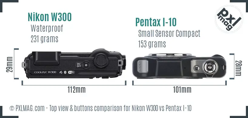 Nikon W300 vs Pentax I-10 top view buttons comparison