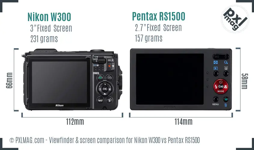 Nikon W300 vs Pentax RS1500 Screen and Viewfinder comparison