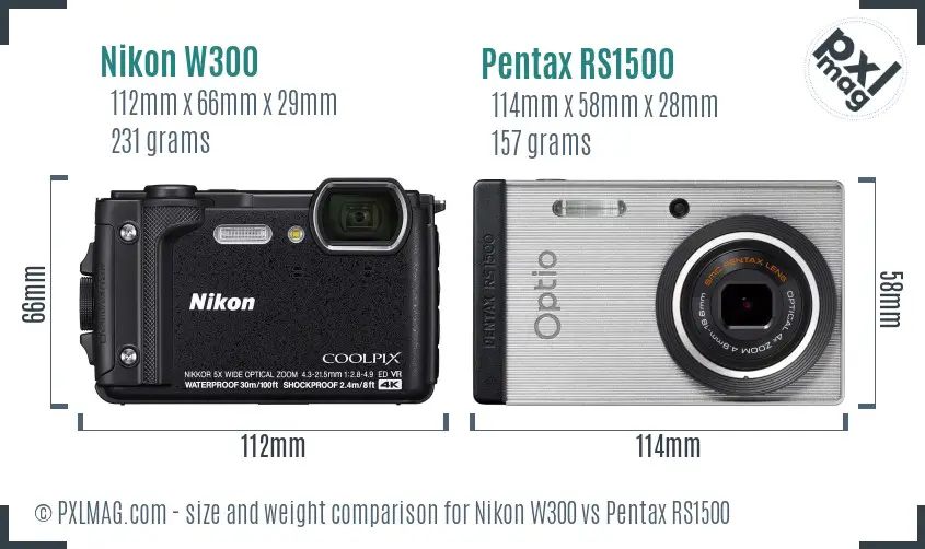 Nikon W300 vs Pentax RS1500 size comparison