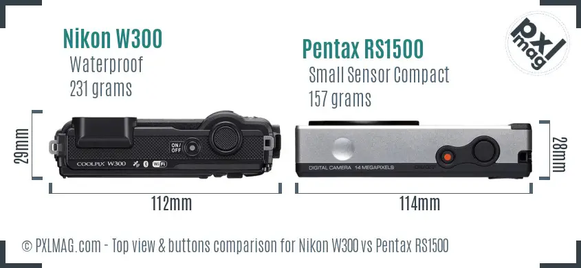 Nikon W300 vs Pentax RS1500 top view buttons comparison
