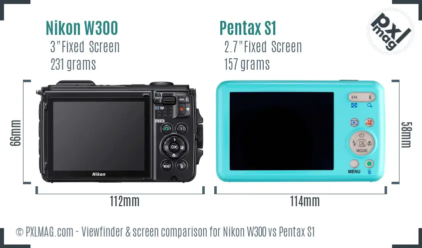 Nikon W300 vs Pentax S1 Screen and Viewfinder comparison