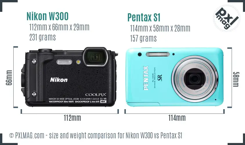 Nikon W300 vs Pentax S1 size comparison