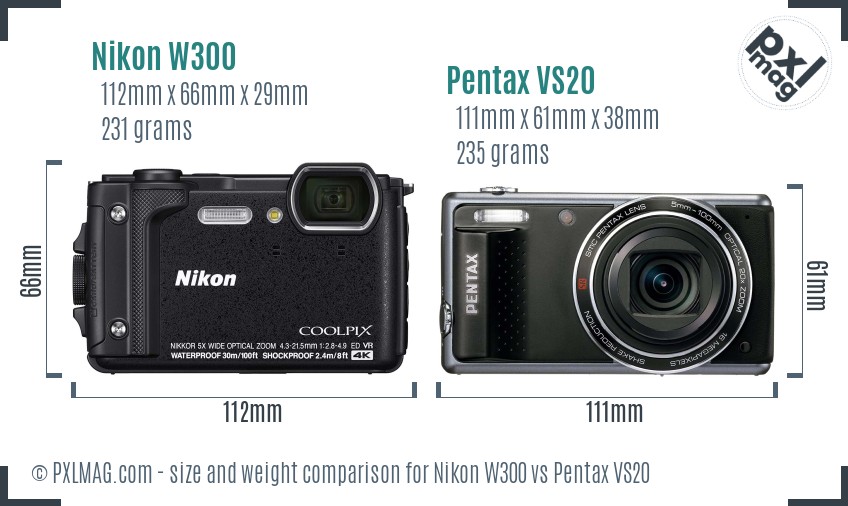 Nikon W300 vs Pentax VS20 size comparison