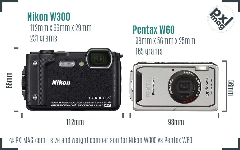 Nikon W300 vs Pentax W60 size comparison