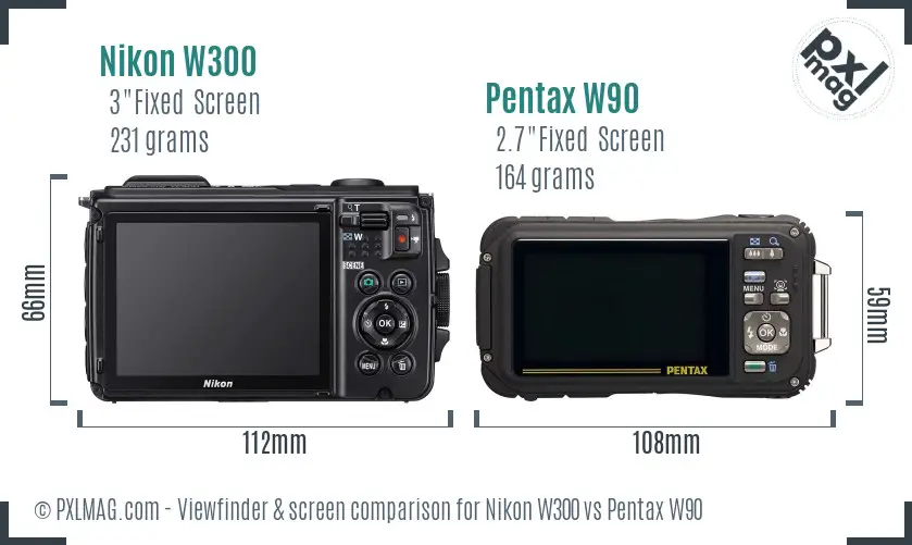 Nikon W300 vs Pentax W90 Screen and Viewfinder comparison