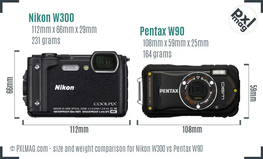 Nikon W300 vs Pentax W90 size comparison