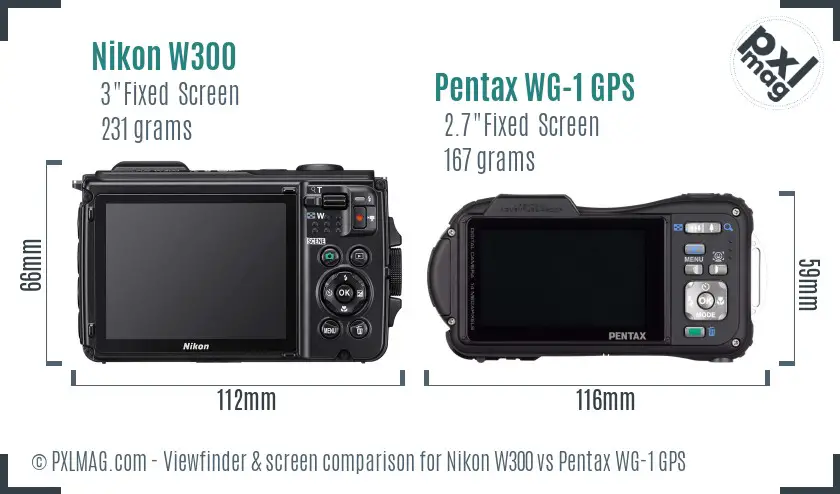 Nikon W300 vs Pentax WG-1 GPS Screen and Viewfinder comparison