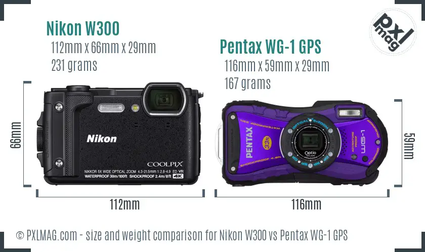 Nikon W300 vs Pentax WG-1 GPS size comparison