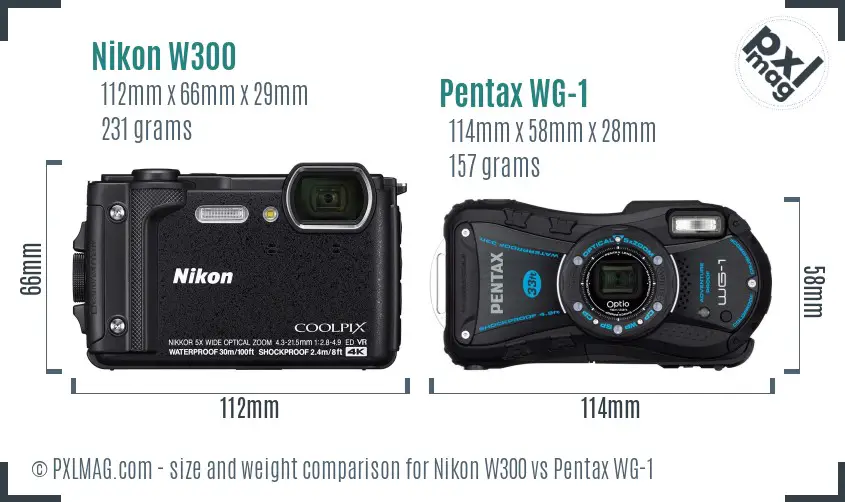 Nikon W300 vs Pentax WG-1 size comparison