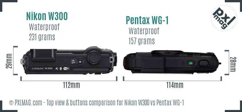 Nikon W300 vs Pentax WG-1 top view buttons comparison