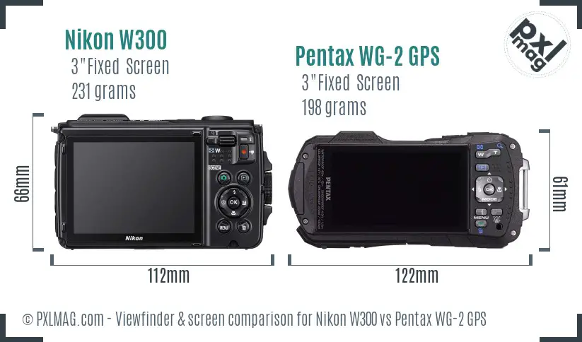 Nikon W300 vs Pentax WG-2 GPS Screen and Viewfinder comparison