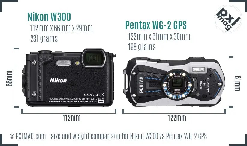 Nikon W300 vs Pentax WG-2 GPS size comparison
