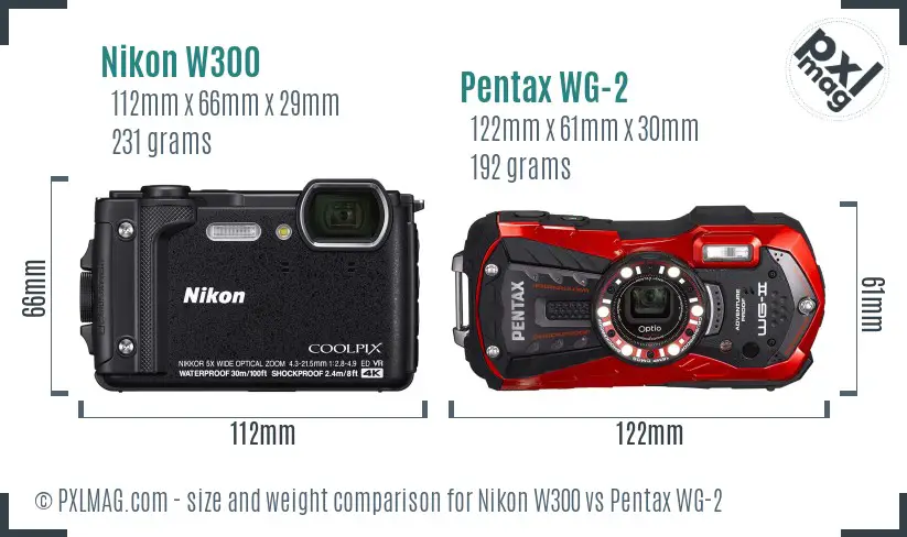 Nikon W300 vs Pentax WG-2 size comparison