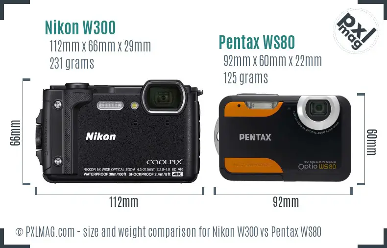 Nikon W300 vs Pentax WS80 size comparison