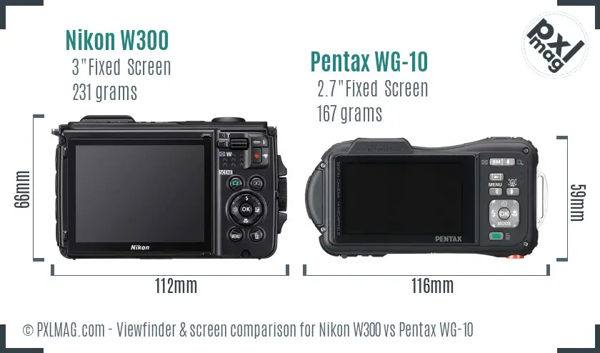 Nikon W300 vs Pentax WG-10 Screen and Viewfinder comparison