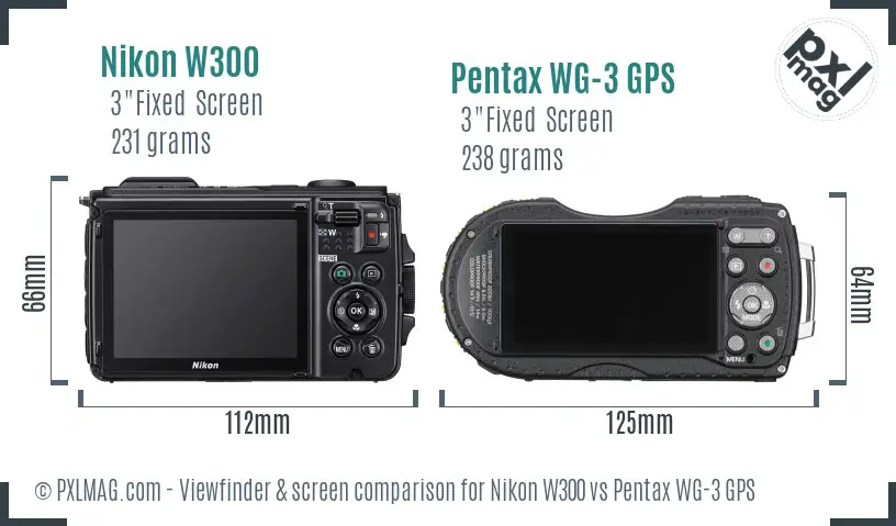 Nikon W300 vs Pentax WG-3 GPS Screen and Viewfinder comparison