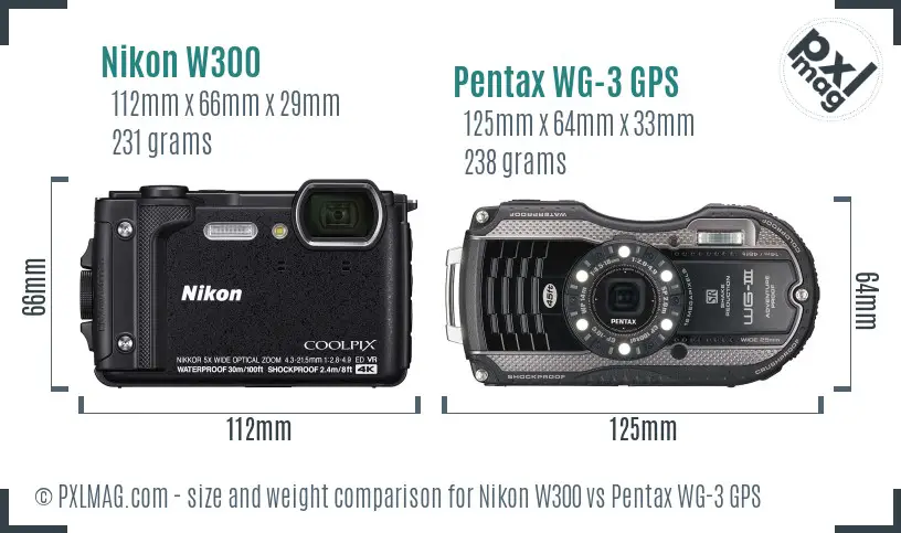 Nikon W300 vs Pentax WG-3 GPS size comparison