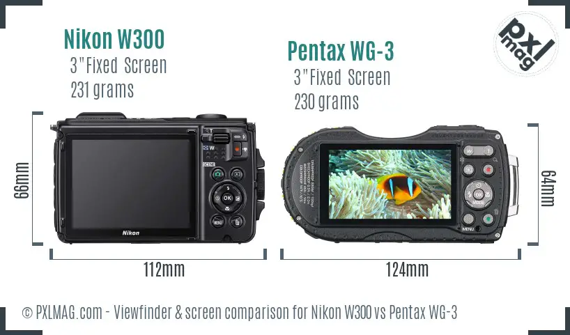 Nikon W300 vs Pentax WG-3 Screen and Viewfinder comparison