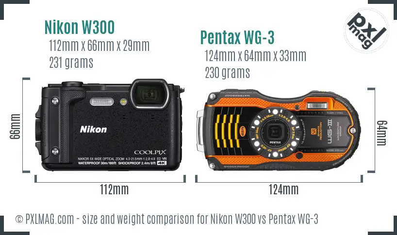 Nikon W300 vs Pentax WG-3 size comparison