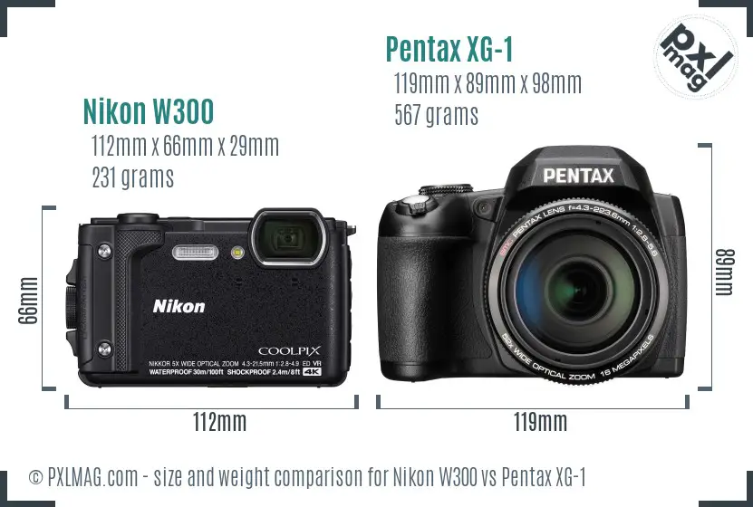Nikon W300 vs Pentax XG-1 size comparison