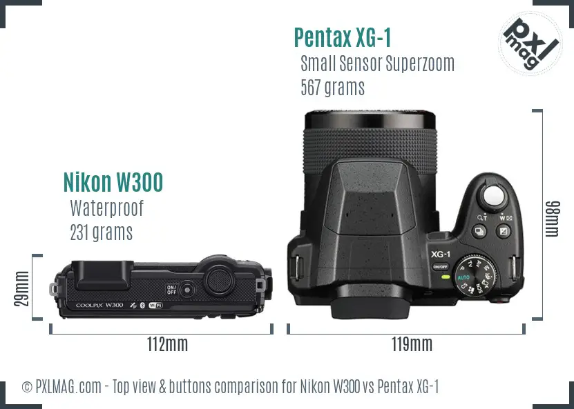 Nikon W300 vs Pentax XG-1 top view buttons comparison