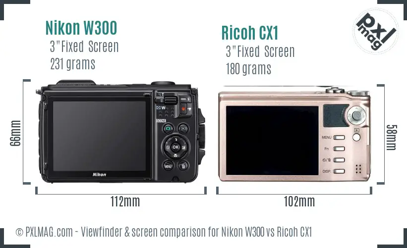 Nikon W300 vs Ricoh CX1 Screen and Viewfinder comparison