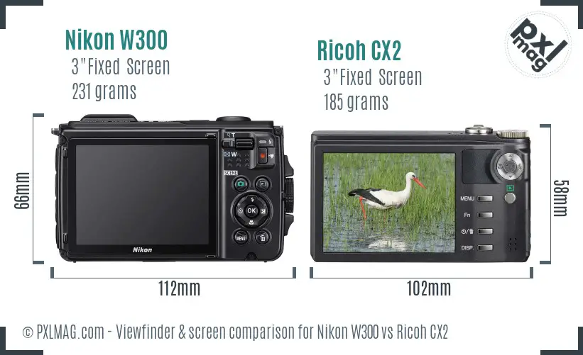 Nikon W300 vs Ricoh CX2 Screen and Viewfinder comparison Nikon W300 vs Ricoh CX2 Screen and Viewfinder comparison
