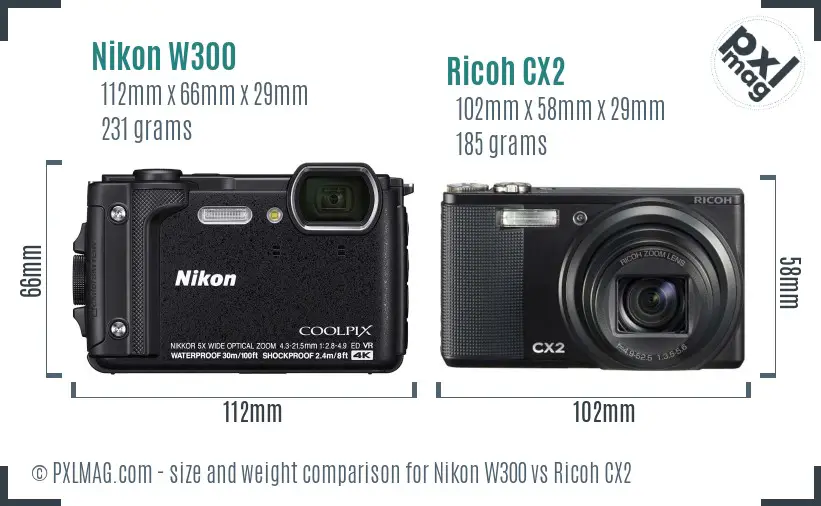 Nikon W300 vs Ricoh CX2 size comparison Nikon W300 vs Ricoh CX2 size comparison