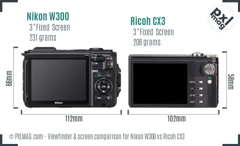 Nikon W300 vs Ricoh CX3 Screen and Viewfinder comparison