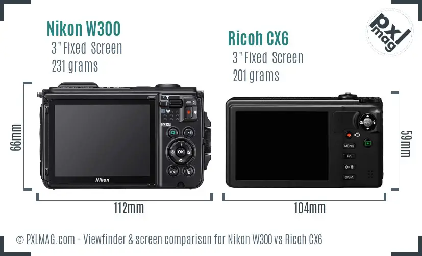 Nikon W300 vs Ricoh CX6 Screen and Viewfinder comparison