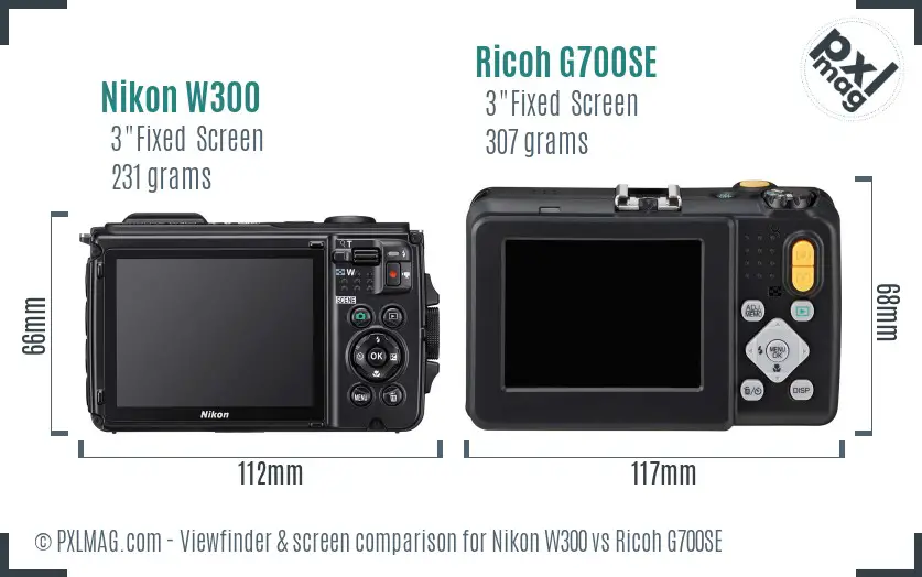 Nikon W300 vs Ricoh G700SE Screen and Viewfinder comparison