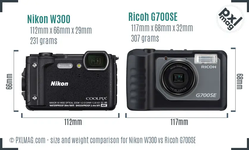 Nikon W300 vs Ricoh G700SE size comparison