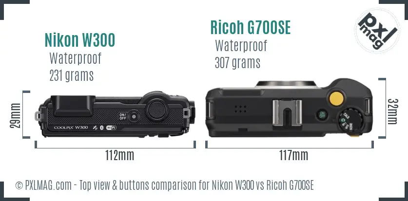 Nikon W300 vs Ricoh G700SE top view buttons comparison