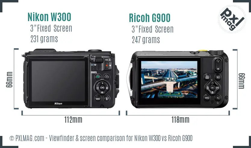 Nikon W300 vs Ricoh G900 Screen and Viewfinder comparison