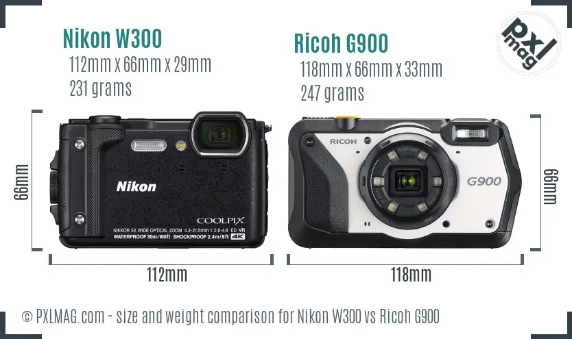 Nikon W300 vs Ricoh G900 size comparison