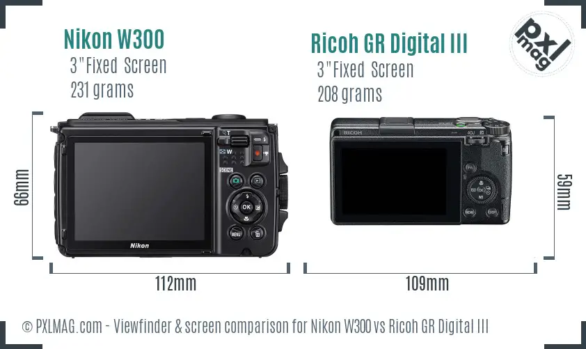 Nikon W300 vs Ricoh GR Digital III Screen and Viewfinder comparison Nikon W300 vs Ricoh GR Digital III Screen and Viewfinder comparison